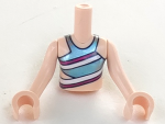 Parts Torso MINI Doll Girl Metallic Light Blue Swimsuit Top With Magenta And White Diagonal Stripes Pattern Light Nougat Arms Wi