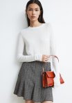 Flared-hem Skirt - Grey Herringbone-patterned