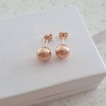 Rosa Rose Gold Sterling Silver Ball Ear Stud Earrings Size 8MM