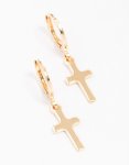 Goldair Gold Plain Cross Huggie Hoop Earrings