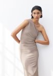 Gathered One-shoulder Dress - Beige