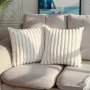 Pack Of 2 Faux Fur Plush Decorative Throw Pillow Covers Luxury Striped Soft Pillowcase Cushion Covers For Sofa Couch Bedroom Cream White