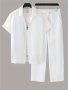 Men's 2-piece Cozy Loungewear New Style Short Sleeve Lapel Shirt Top + Trousers Home Sleepwear Fashion Striped Style Comfy Pajamas Suit