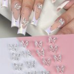 20PCS Silvery Rhinestone Butterfly Nail Charms Unscented Nail Art Accessories For Women And Girls Nail Jewelry Supplies For Diy