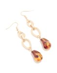 Goldair Gold Chain Link & Brown Beaded Drop Earrings