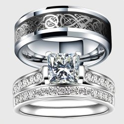 1PC Fashion Couple Ring Engagement Ring Set Women's Wedding Stainless Steel Ring Men's Valentine's Day Gift