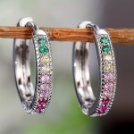 Colorful Shiny Zirconia Decor Hoop Earrings Bohemian Goth Style Copper Jewelry Versatile Ear Ornaments