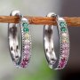 Colorful Shiny Zirconia Decor Hoop Earrings Bohemian Goth Style Copper Jewelry Versatile Ear Ornaments