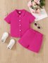 Toddler Kid Girls 2-PIECE Casual Set Solid Lapel Front Buckle Short Sleeve Shirt + Matching Short Pants Comfy Sets