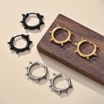 Boho-chic Stainless Steel Hoop Earrings With Rivet Detail - Perfect For Casual Attire & Gifting