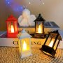 1PC Traditional Style LED Candle Lantern Rustic MINI Square Lamp Christmas Halloween Decorative Oil Lamp Bedside Atmosphere Light Luminous Indoor Tabletop Ornament