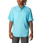 Columbia Mens Pfg Tamiami II Short Sleeve Fishing Shirt Opal Blue Xx-large