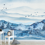 Watercolour Mountain Range Wallpaper - 1.2M Wide X 3M High Non-adhesive Requires Wallpaper Glue