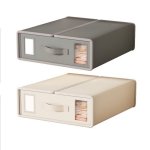 Foldable Fabric Cupboard Storage Organiser Box With Front Window & Handle - Beige