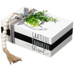 Capoda 3 Pcs Decorative Books For Home Decor Farmhouse Faux Stacked Books Wooden Rustic Table Decor With Bead Garland Twine Ribb
