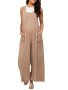 New Beige Flared Leg Lace-up Comfy Maternity Cargo Pants Elegant Suspenders