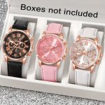 3PCS Elegant Roman Quartz Women's Watches - Fashionable Round Dial With Faux Leather Strap Perfect Gift Idea