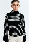 Cotton Jersey Top - Navy Blue Striped