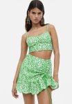 Broderie Anglaise Drawstring-detail Skirt - White & Green