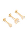 Goldair Gold Plated Surgical Steel Cubic Zirconia Flat Back Studs 3-PACK