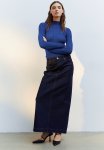 Sheer Rib-knit Turtleneck Top - Blue