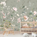 GREE N Floral Garden Wallpaper - 1.2M Wide X 3M High Non-adhesive Requires Wallpaper Glue