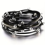 1PC Multilayer Metal Beads Charm Leather Bracelet For Men Women Trendy Design Double Wrap Long Bracelet With Rhinestones Jewelry