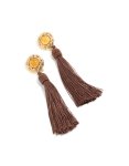 Goldair Gold Yellow Stone & Brown Knotted Tassel Drop Earrings