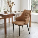 Nordic Leather Dining Chair With Metal Legs - Cream