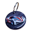 Special Keyring - Flaming Hot White Red & Blue Sports Car