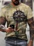 Men's Novelty T-Shirt - Compass Vintage 3D Print Short Sleeve Crew Neck Soft & Comfortable Polyester Tee For Summer