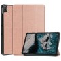 For Nokia T20 Three-folding Holder Custer Texture Leather Tablet Case Rose Gold