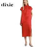 Draped Neck Mock Wrap Jacquard Dress Maxi - Red S