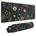 Boho Flowers Large Gaming Mouse Pads Black Office Desk Mat With Non-slip Rubber Base Stitched Edge Mousepad For Work Game Home C
