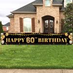 Large Happy 60TH Birthday Decoration Banner Black And Gold Happy 60TH Birthday Banner Sign 60TH Birthday Party Decorations Suppl