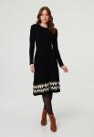 Womens Crew Neck Dress With Pattern At Hem In Black - Black 3XL