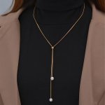 Faux Pearl Decor Y-necklace Elegant Simple Style Alloy Jewelry Delicate Female Gift Sweater Accessories