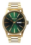 Nixon Sentry Stainless Steel Mens Watch - Gold Green Sunray