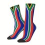 1 Pair Men's Novelty Compression Crew Socks South Africa Inspired Striped Pattern Polyester & Spandex Blend Breathable Knit Fabric Ideal For Hip Hop &