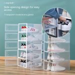 Clear Plastic Stackable Shoe Organizer Boxes With Side Opening Door - Set Of 1 Durable Shoe Storage Bin For Living Room Bedroom