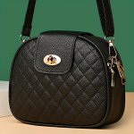 1PC Quilted Crossbody Bag Casual & Chic Style Pu Leather Bag Round Shoulder Bag With Embroidery Detail