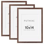Puthiac 10X14 Solid Oak Wood Picture Frame Fits 8X10 With Mat Or 10X14 Without Mat Wall Display Only Vertical Or Horizontal Plex