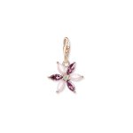 Charm Pendant Flower Pink Stones Rose Gold