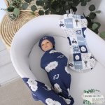 Wrap Set Swaddle Set Patchwork Farm Sheep Navy Set
