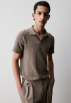 Slim Fit Textured Polo Shirt - Greige