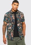 Dragon Print Short Sleeve Shirt - Black