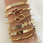 6PCS SET Luxury Style Heart Flower Love Knotted Middle East Style Bracelet Bangle Golden Color