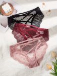 3-PACK Women's Sexy Lace Panties Assorted Colors Breathable Underwear Comfortable Triangle Briefs With Elegant Design For Everyd