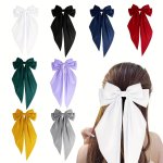 2 4 8PCS Elegant Vintage Versatile Long Ribbon Bow Hair Clips Pure Colors Boho Style Bow Barrettes Women Girls Casual Party Supp