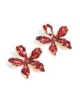 Goldair Gold Red Flower Stud Earrings